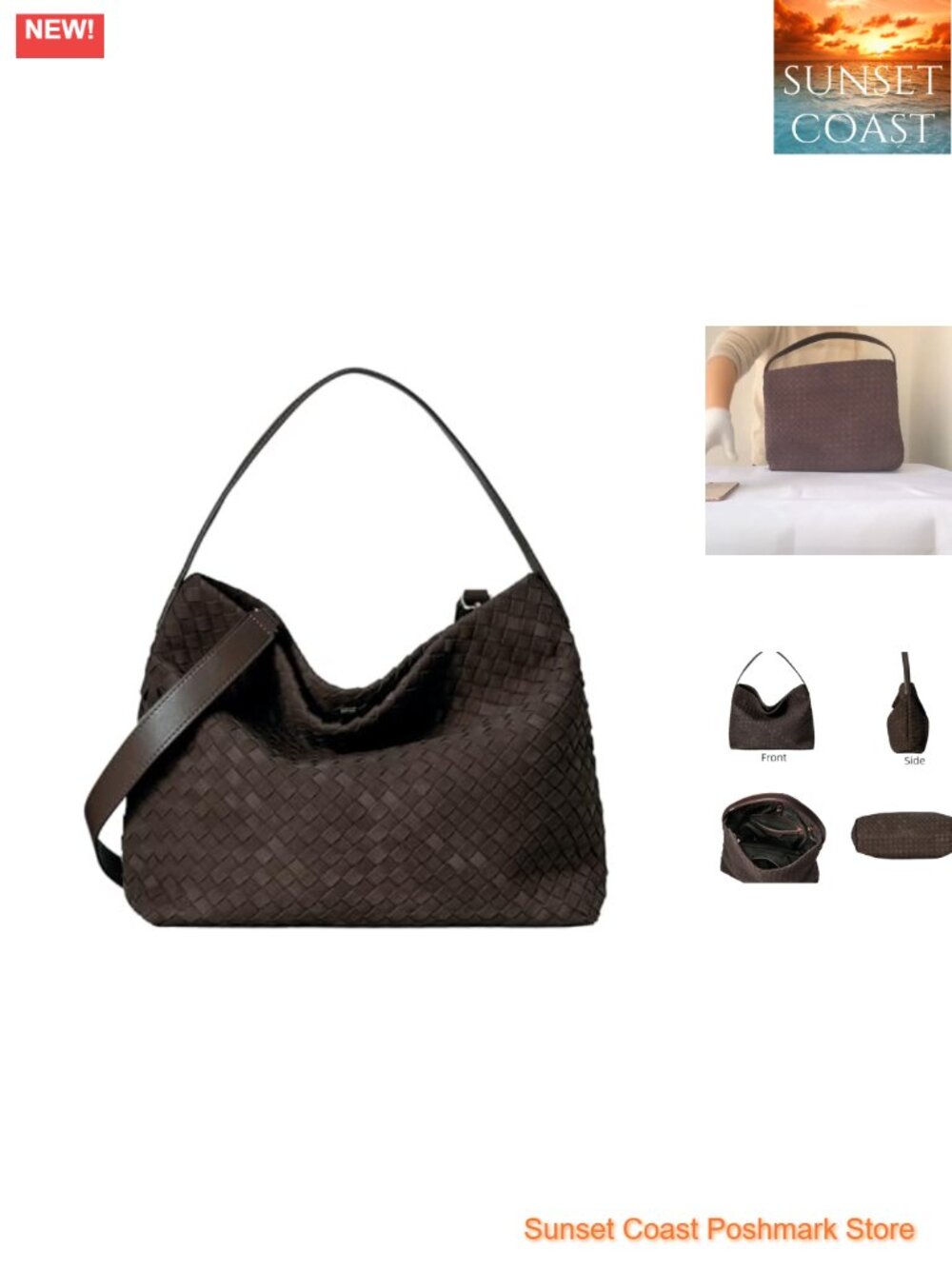 Woven Faux Suede Tote Bag Slouchy Hobo Purse Adjustable Shoulder Handbag